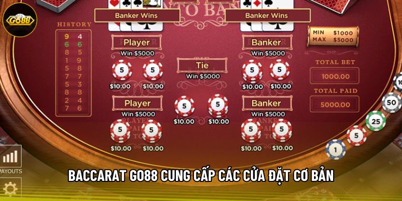 Baccarat Go88 cung cấp các cửa đặt cơ bản
