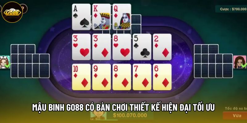 Mậu binh Go88 có bàn chơi thiết kế hiện đại tối ưu